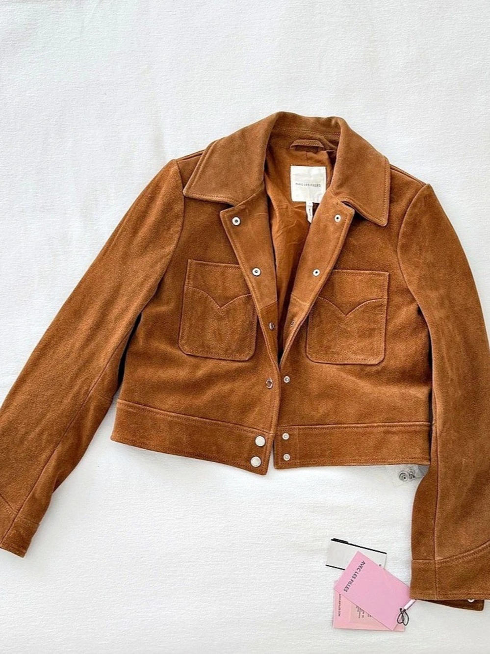 Avec Les Filles Faux Suede Western Bomber Jacket Brown